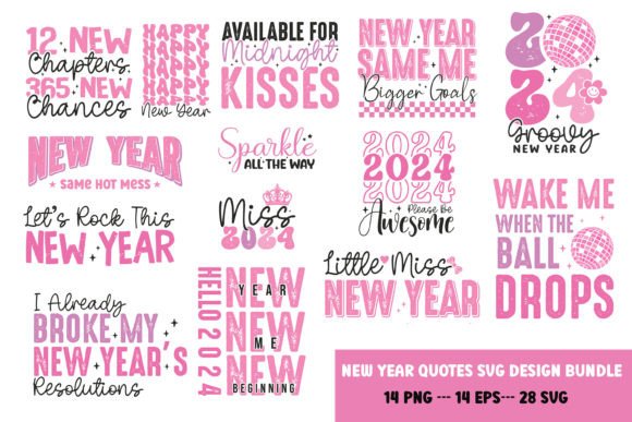 Pink New Year SVG Typography Bundle